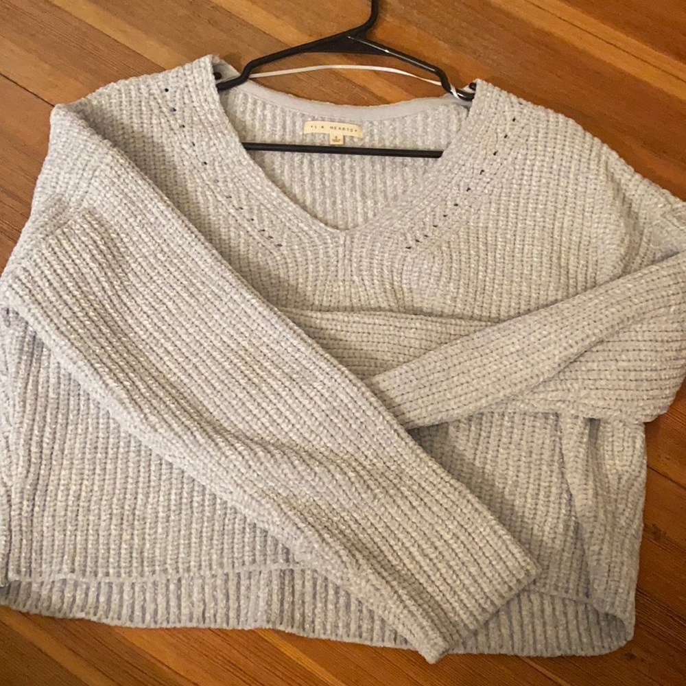 Cropped light blue chenille sweater